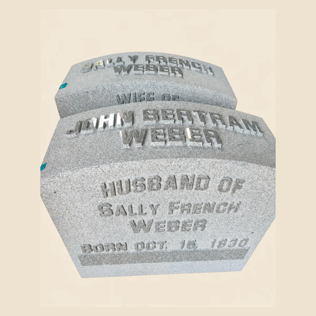 Grey granite pillow marker with raised sandblasted lettering