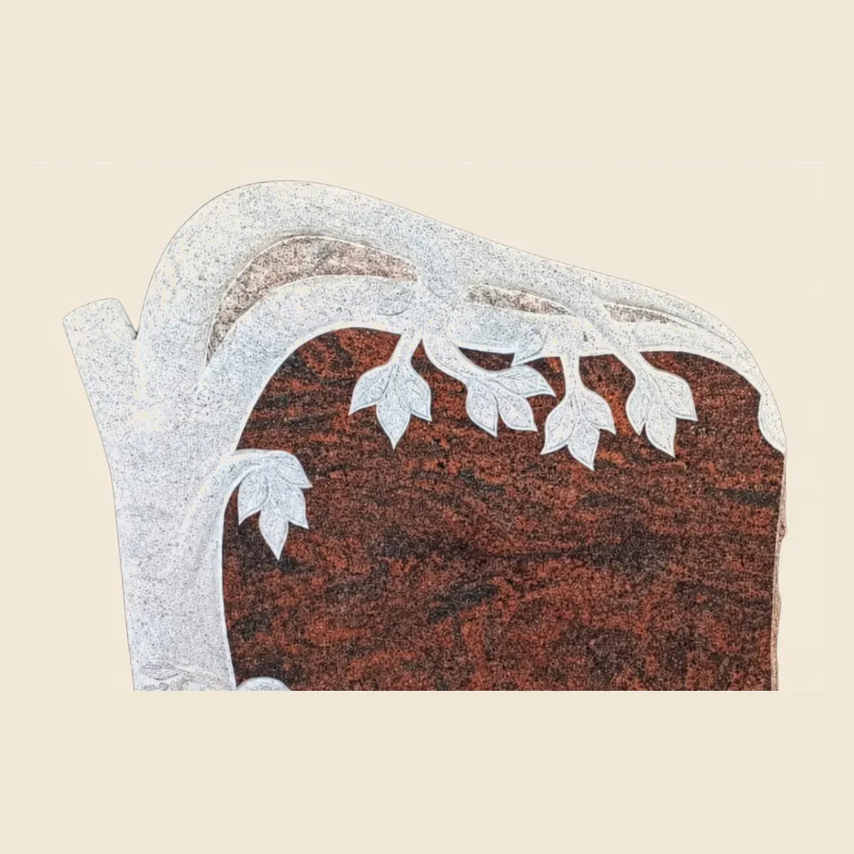 Multicolour Red upright with a tree and leaves carved in relief